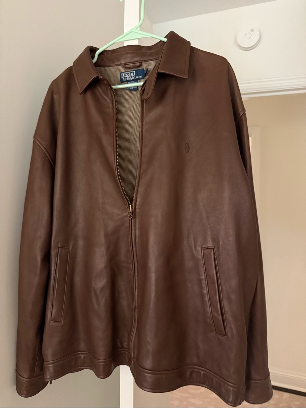 Polo Ralph Lauren Vintage Brown Genuine Leather Jacket XL Houndstooth Lined
